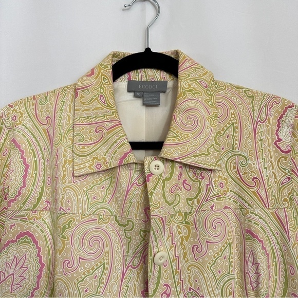 Vintage 90s Eccoci Women’s Cream Pink Paisley Print Suede Blazer Jacket sz 10 - Picture 1 of 14